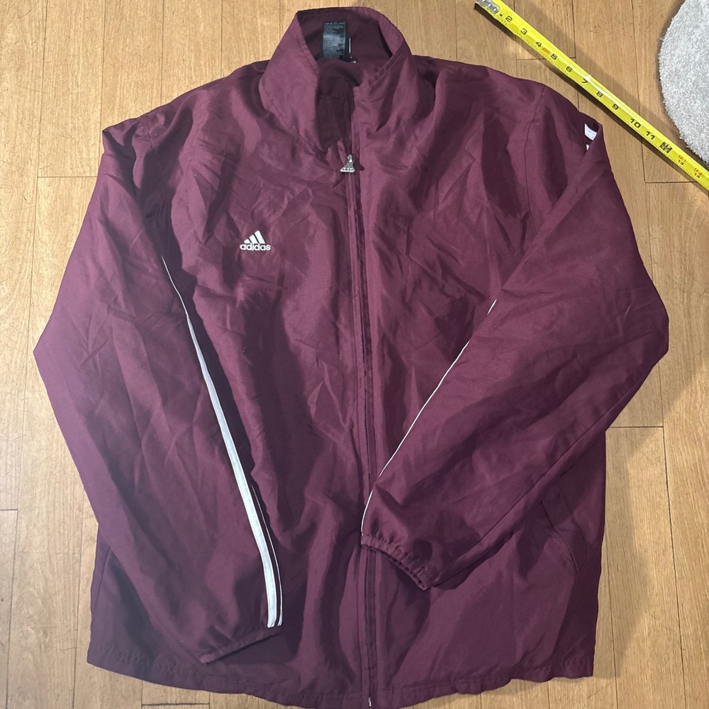 Adidas Mens Track Jacket Maroon Burgundy Full Zip Windbreaker XL 5822A10